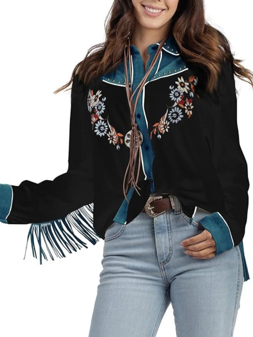 New‎ - Women's Embroidered Western Long Sleeve Buttons Down Shirts Collared